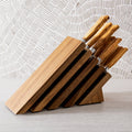 The Oliva Elite 11 Piece Next Level Block Set with all knives resting inside Next Level knife block, olive wood handles only showing