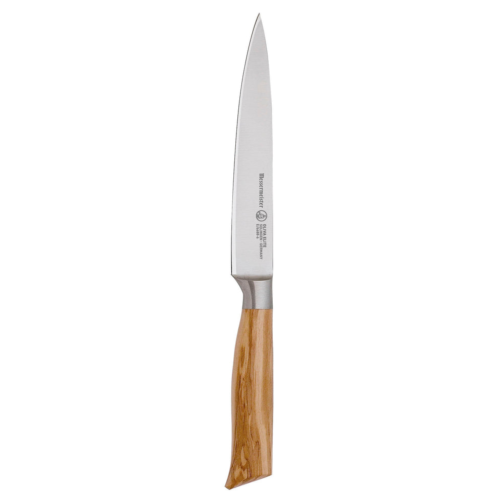 The Oliva Elite 6 inch Utility Knife with olive wood handle and stainless steel blade.