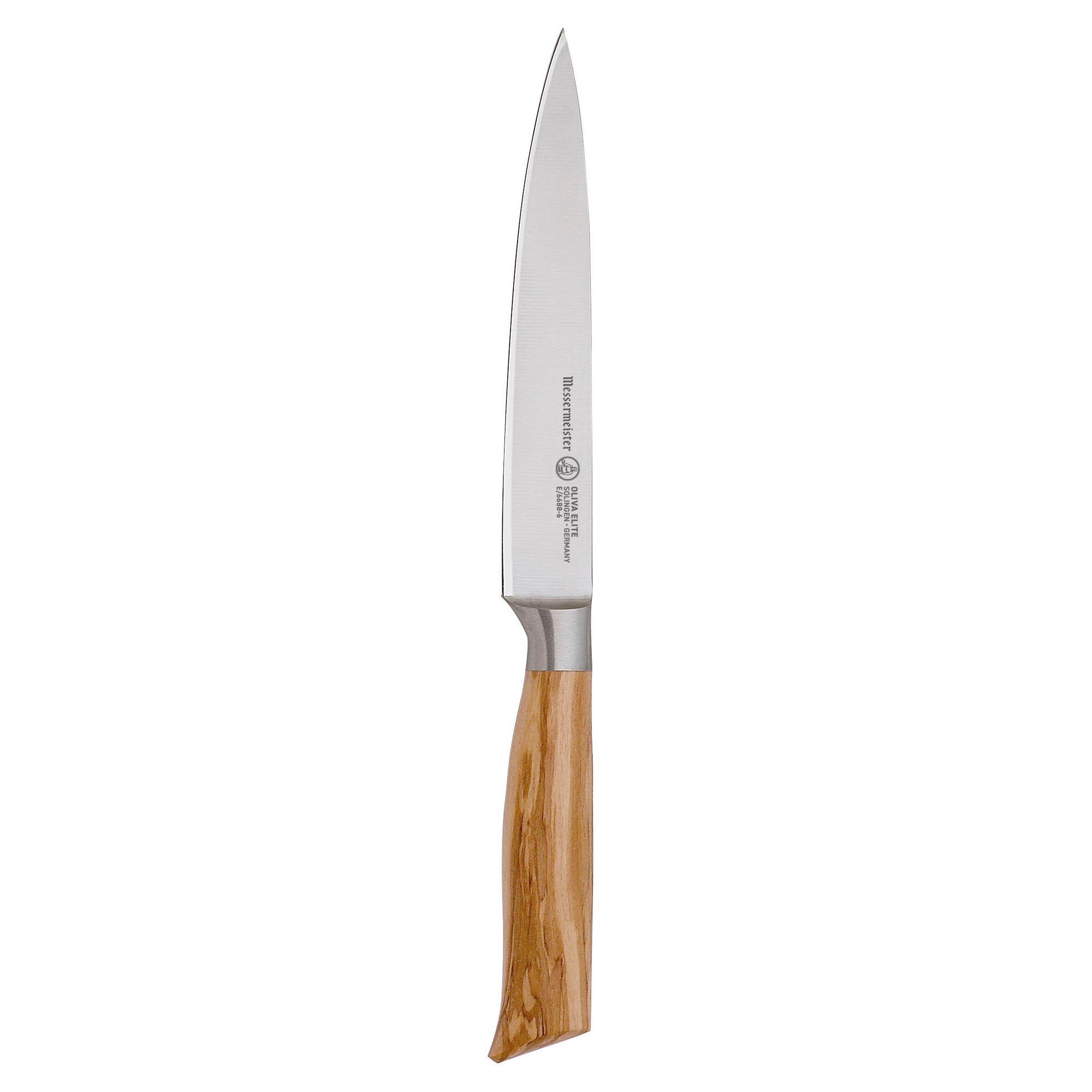 The Oliva Elite 6 inch Utility Knife with olive wood handle and stainless steel blade.