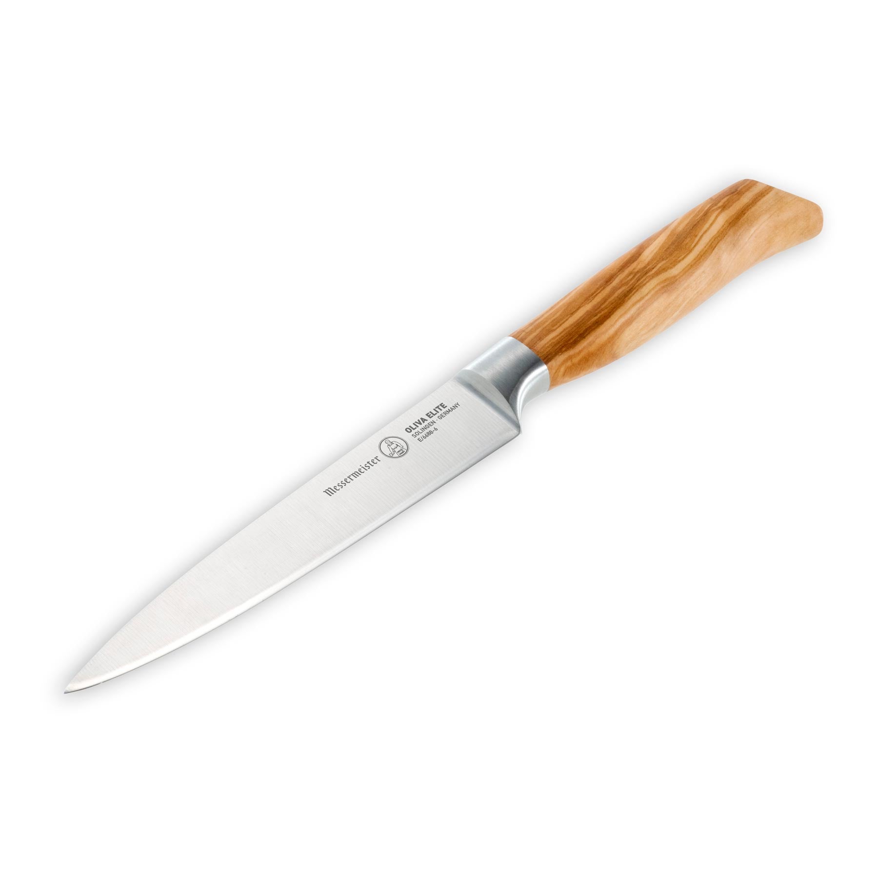 The Oliva Elite 6 inch Utility knife with steel blade and olive wood handle 