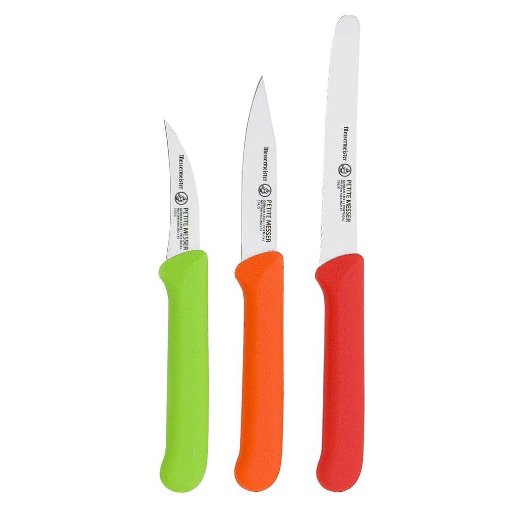 Messermeister Petite Messer paring knife trio set with three knives and matching protective sheaths