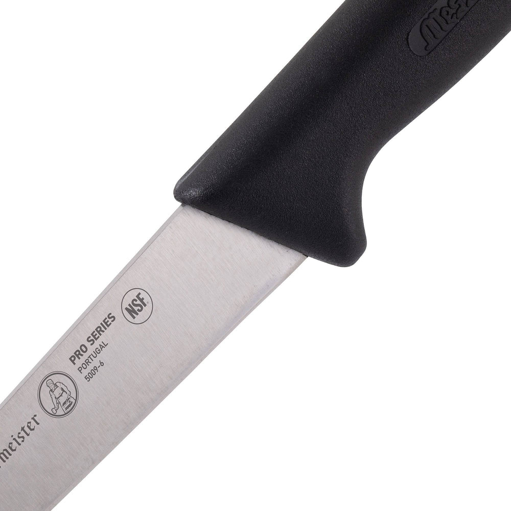 Professional-grade Messermeister 6-inch utility knife with black polyfibre handle and satin-finish blade