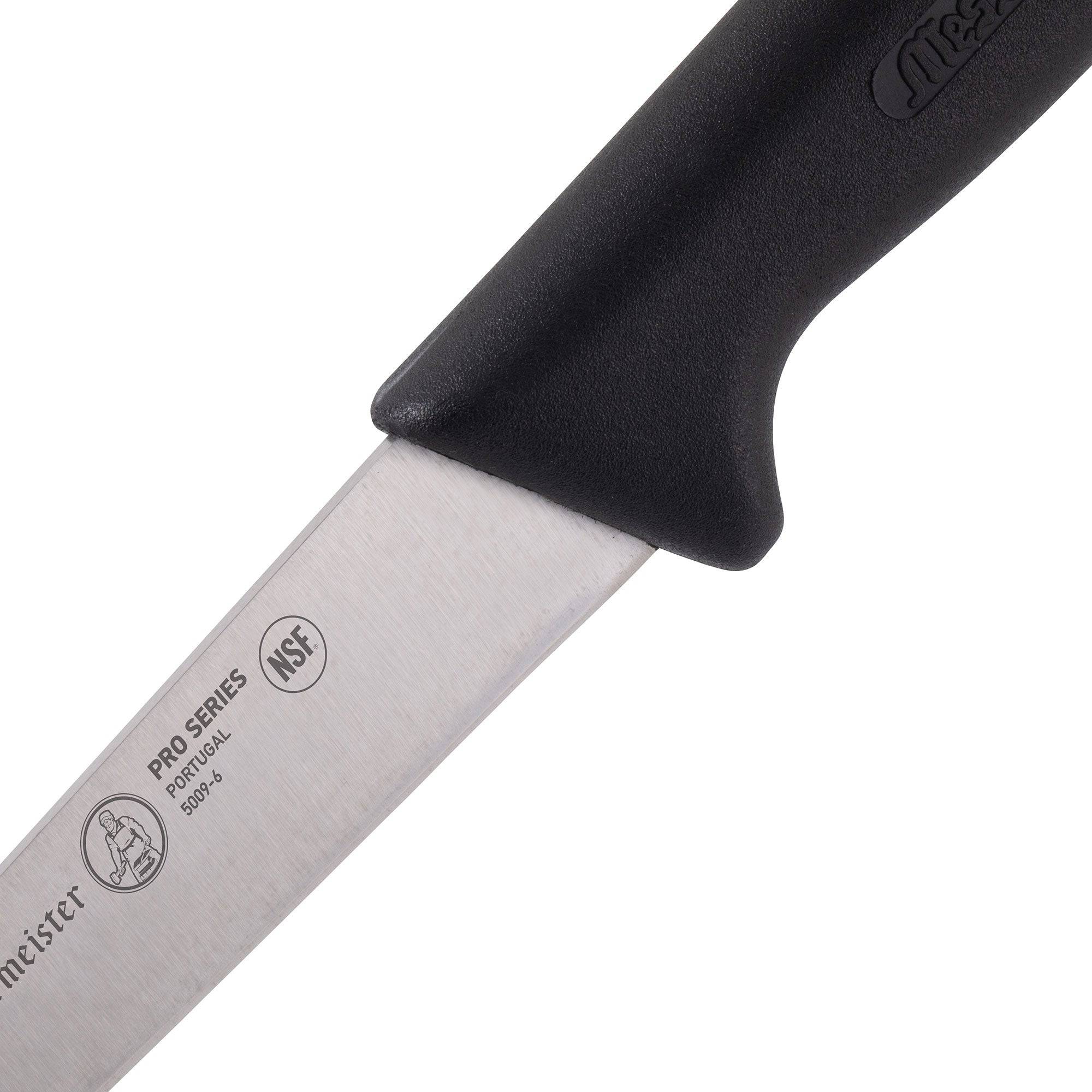 Professional-grade Messermeister 6-inch utility knife with black polyfibre handle and satin-finish blade