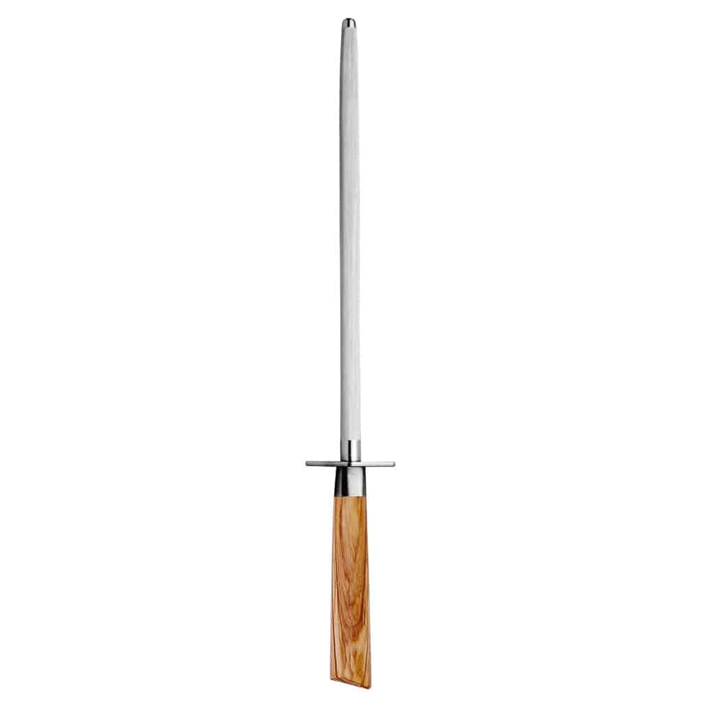 Messermeister Oliva Elite Fine Grit Steel - 10" - Made in Germany - Mediterranean Olive Wood Handle - Thyssen-Krupp 1.4116 Steel